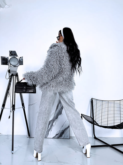 "GREY SMOG" artificial fur coat